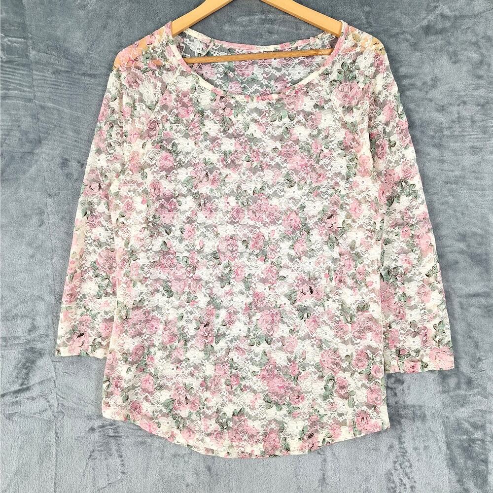 Womens Top Medium Romantic‎ Floral Lace Sheer Feminine Dainty Soft Girl Coquette